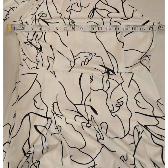 Jumpsuit Womens White Black Abstract Print Halter Sleeveless Wide Leg Medium Y2K - Picture 5 of 9